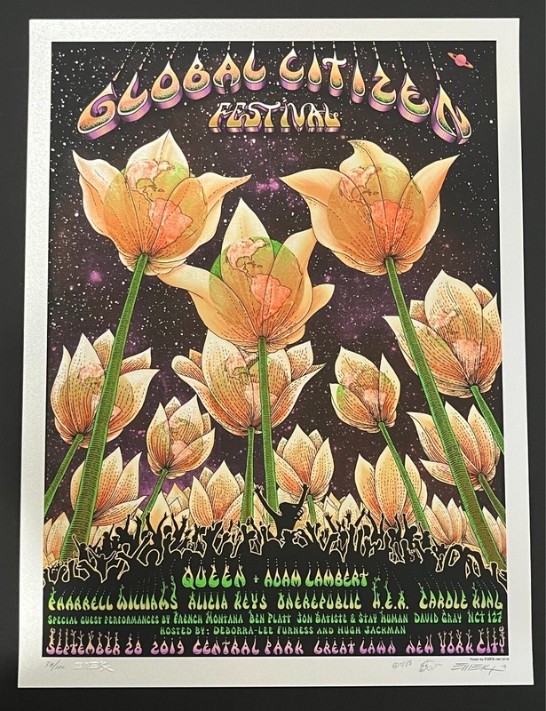 EMEK Global Citizen Festival Concert Poster Signed Doodled A/P Silkscreen Print