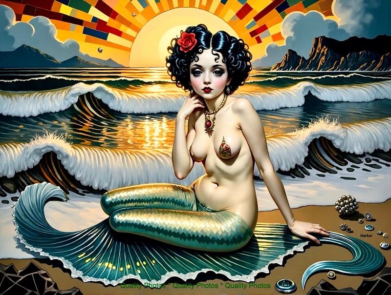 Mermaid On the Beach with Found Things 8.5×11″ Photo Print Klimt / Harker Art