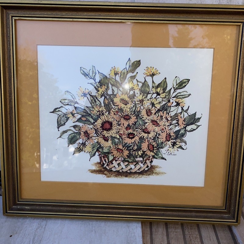 Framed & Matted 16”x14 Signed Marker Watercolor Bilartsen FloRAL MCM VINTAGE