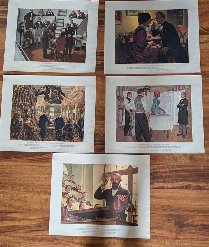 1961 Set Of 5 Robert Thom Lithographs Of The History Of Medicine In Pictures.