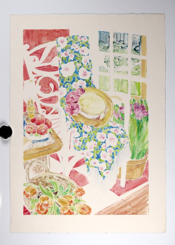 Vintage Window Setting Intaglio Print Large Signed Barbara Domroe