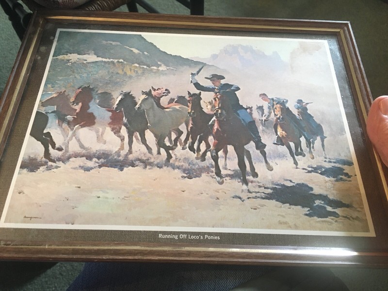 Western Art Print - FRAMED - RUNNING OFF LOCOS PONYS -12 X 9 INCHES gallery
