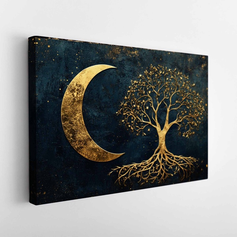 Gold New Moon Tree Canvas Wall Art Abstract Framed Print Home Decor