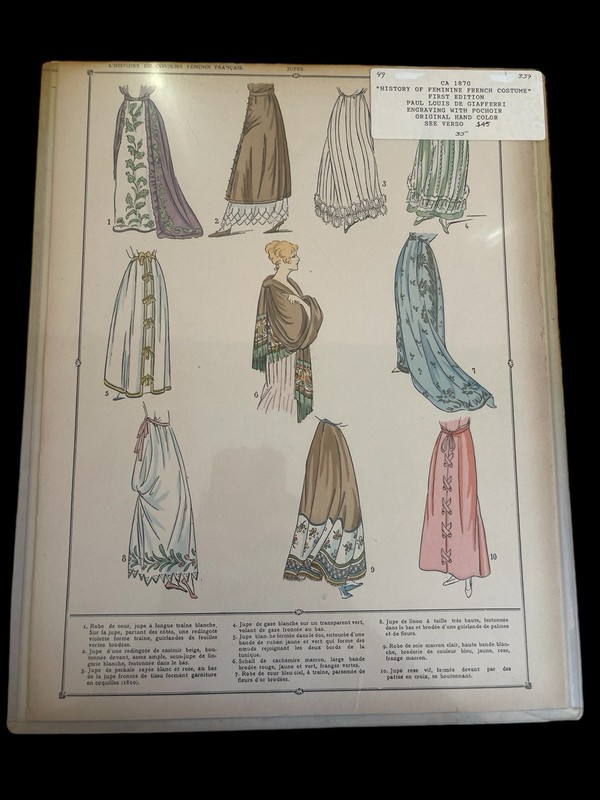 1870 French Fashion lithograph hand colored History of the Feminine Costume