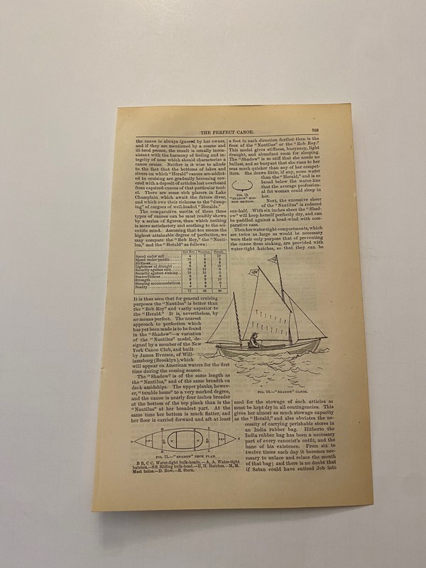 Shadow Canoe Sailboat Deck Building Plan Sailing Boat Vessel c. 1858 Engraving