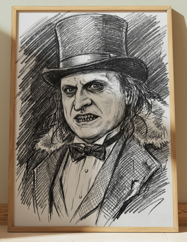 THE PENGUIN BATMAN RETURNS DRAWING PRINT SKETCH 8″ x 10″ WALL ART HOME DECOR