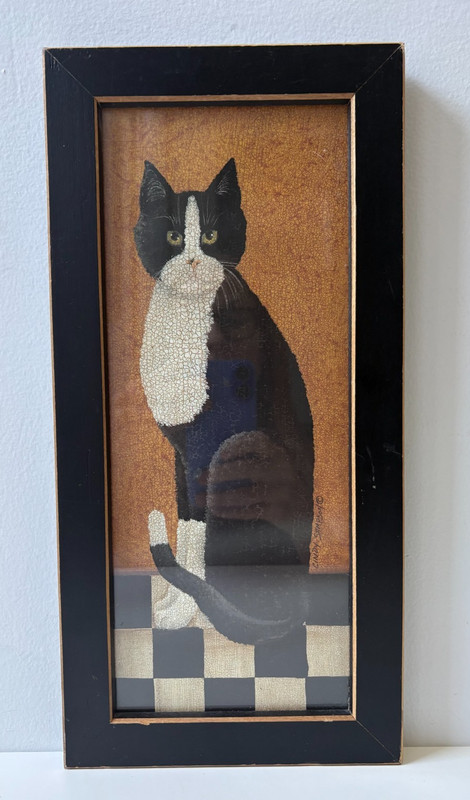 Cindy Sampson Country Cat Tuxedo Cat Vintage Framed Signed Print 1999