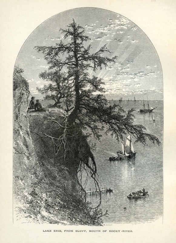 Lake Erie Ohio Antique 1872 Engraving View from Bluff at Rocky River