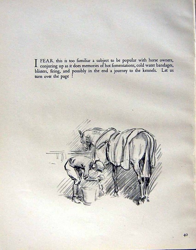 Antique Old Print C1944 Horses Stable Hunting Sport Lionel Edwards Sketch 20th