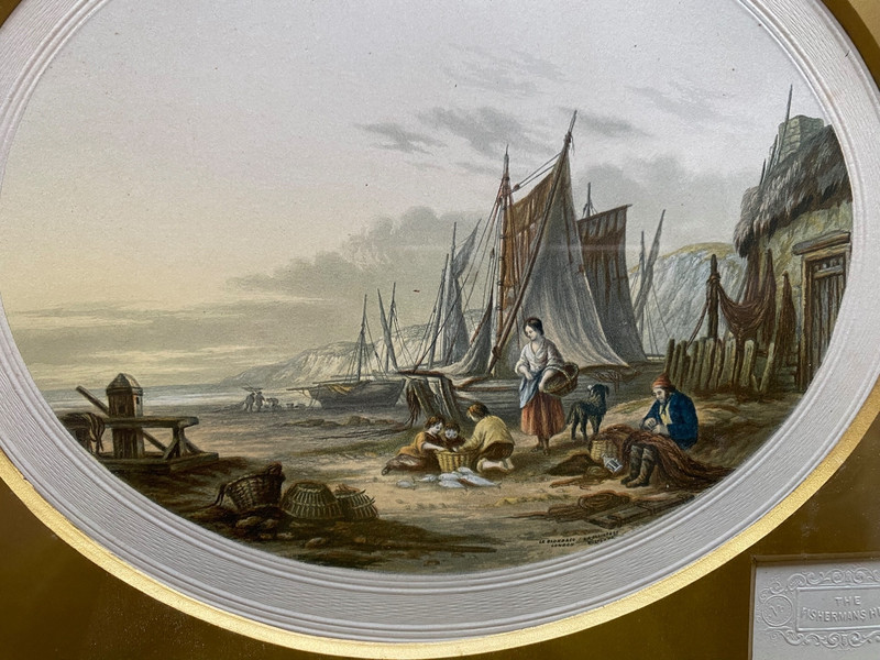 Antique Oval Le Blond Print The Fisherman's Hut Framed Print No 90 -blind stamp gallery