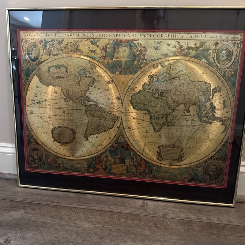 Large Orbis Terrarum Typus De Integroin Plurimis Gold Foil World Map Framed29x23
