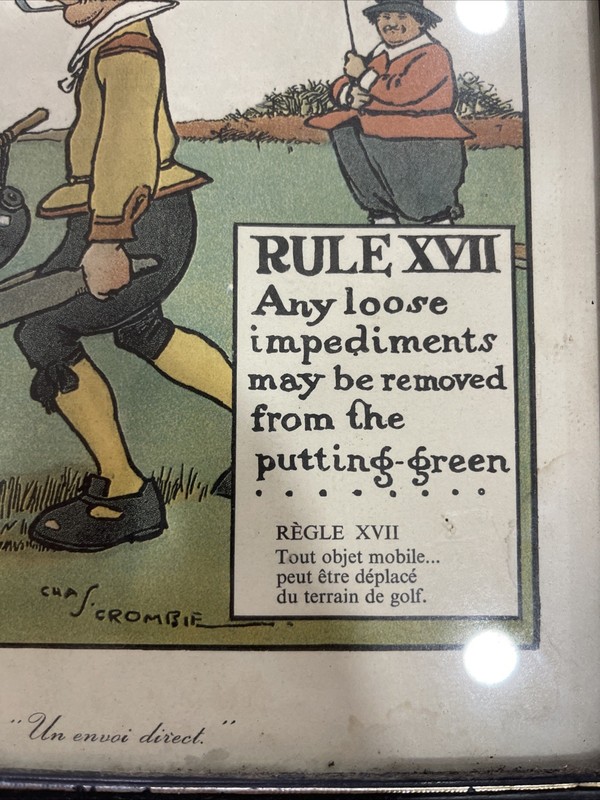 Vintage Charles Crombie Perrier Golf Print Rule XVII Short Straight Drive Framed gallery