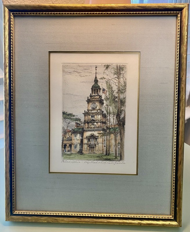Original Etching Aquatint INDEPENDENCE HALL PHILADELPHIA by PAUL GEISSLER