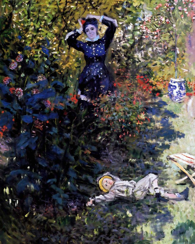 Camille and Jean Monet in the Garden at Argenteuil Painting by Claude Monet