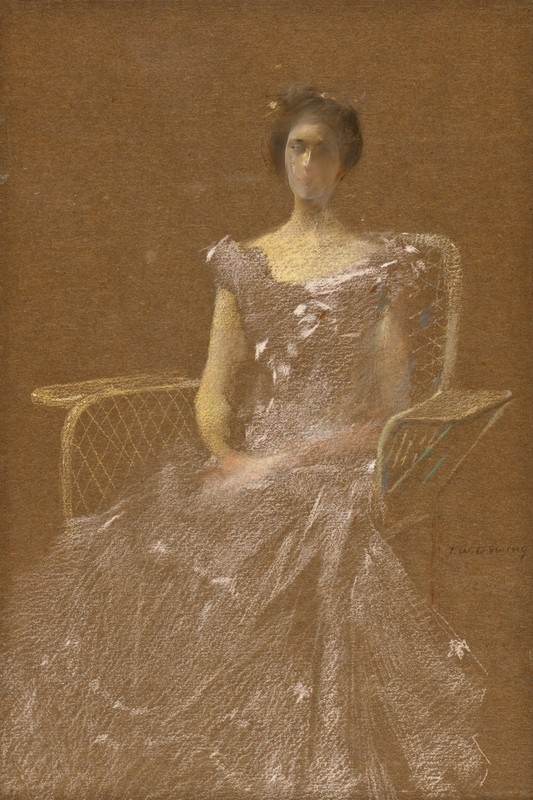Thomas Wilmer Dewing - Lady in Rattan Armchair - Art Print on Paper or Canvas gallery