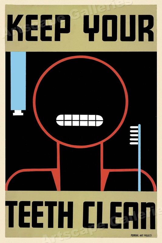 1930s WPA «Keep Your Teeth Clean» Vintage Style Health Poster – 24×36