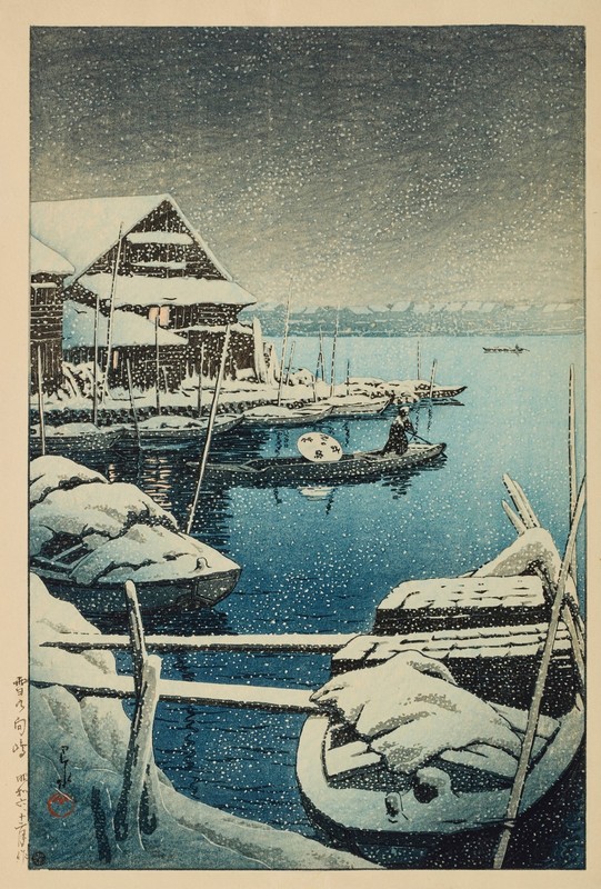 Kawase Hasui Snow at Mukojima 1931 Japanese Woodblock Fine Art Print