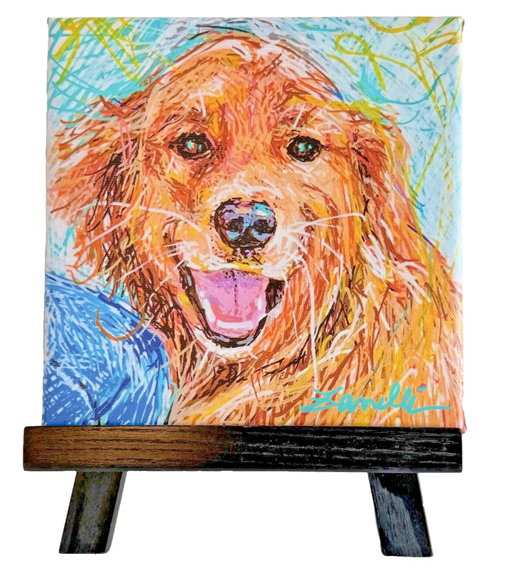 GOLDEN Retriever SIGNED Print of Orig. Painting Direct from Artist 8x8" Canvas