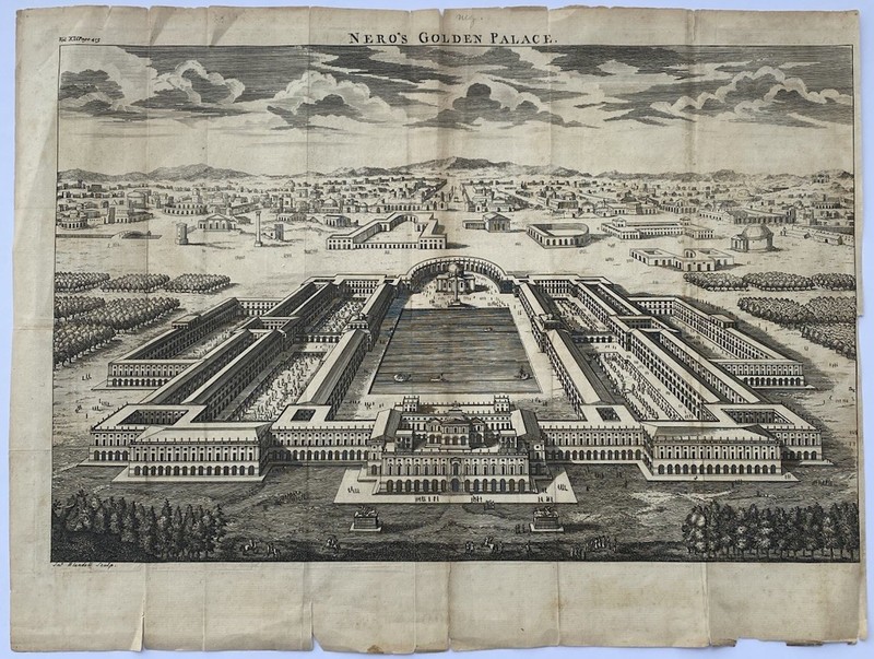 1742 John Blundell Engraving Nero’s Golden Palace Ancient Rome Foldout