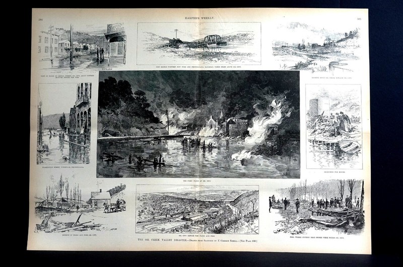 Oil Creek Valley Disaster 1892 SENECA STREET FOOD FIRE Harper’s Weekly Print