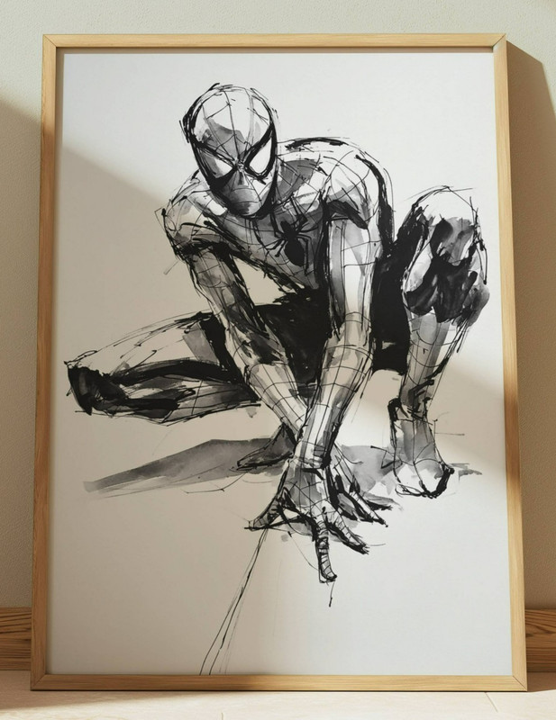 SPIDERMAN INK DRAWING PRINT SKETCH 8″ x 10″ SPIDERMAN PRINT WALL ART HOME DECOR