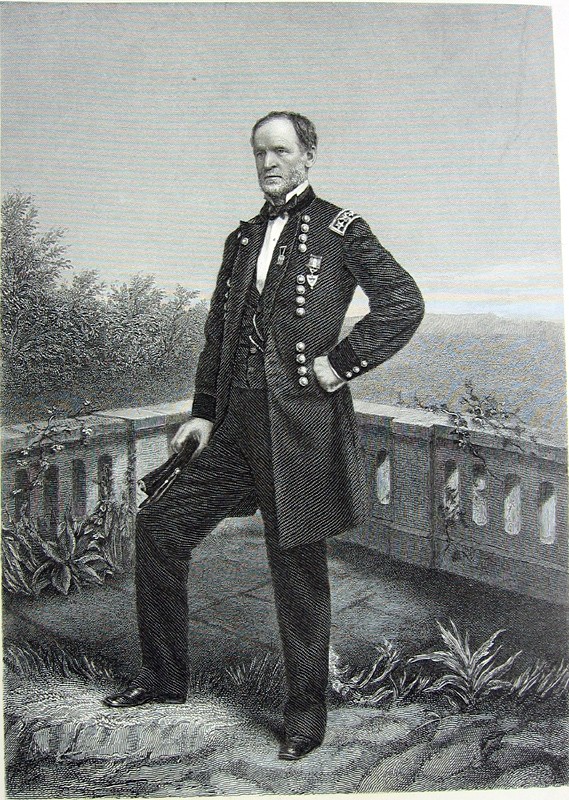 Confederate General WILLIAM TECUMSEH SHERMAN Scorched Earth 1881 Print Engraving