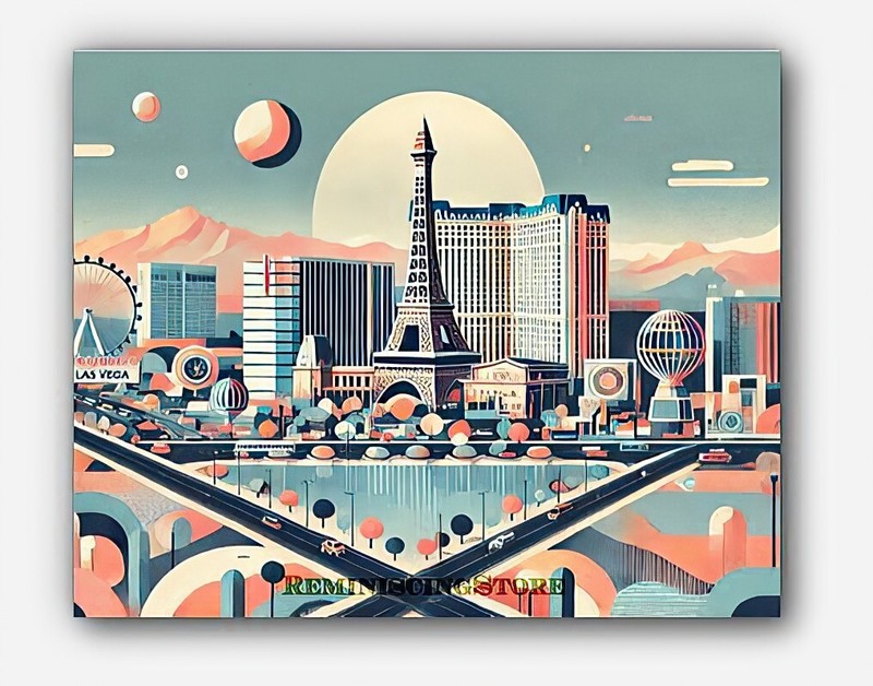 View of Las Vegas NV minimalist Art scenes painting abstract #1 Reprint
