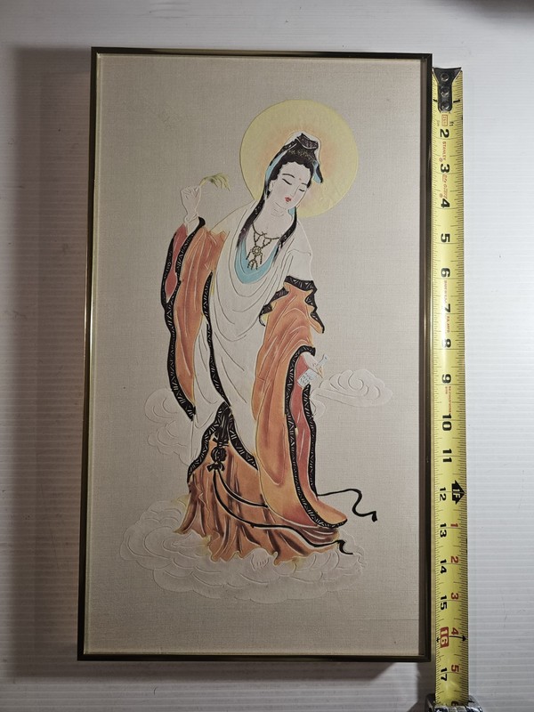 FRAMED Fabric Mounted Print of Buddhist Deity Guanyin-SEE IMAGES-16.5″ X 9.25″.