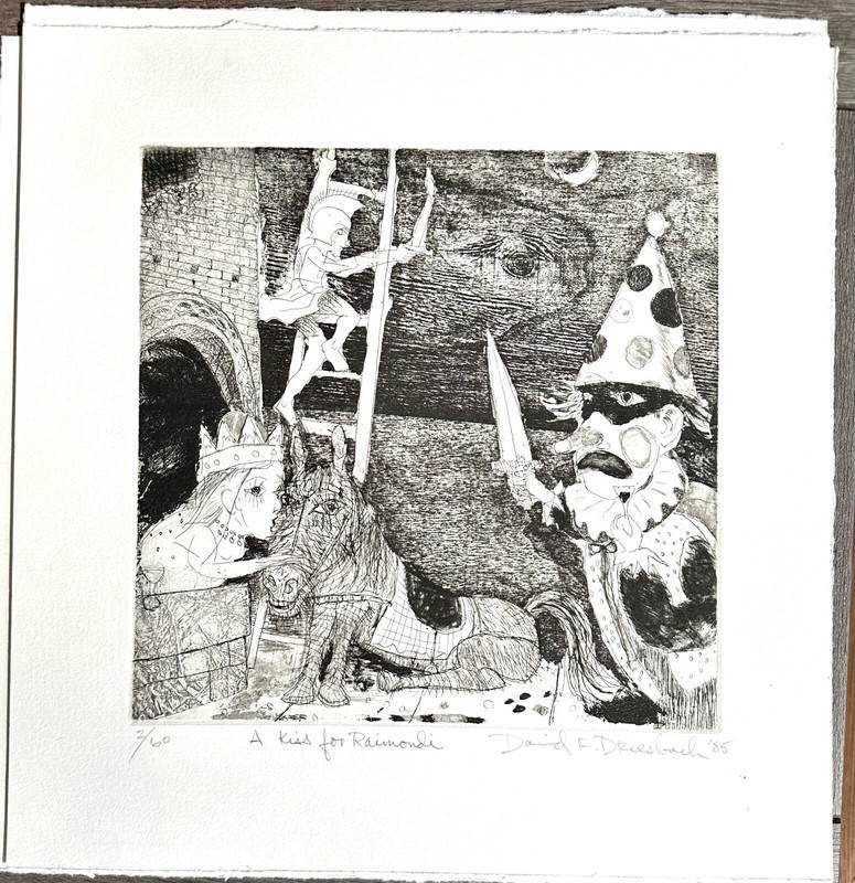 A KISS FOR RAIMONDI intaglio David Driesbach 1985 printmaking fairy tale NEW PRI