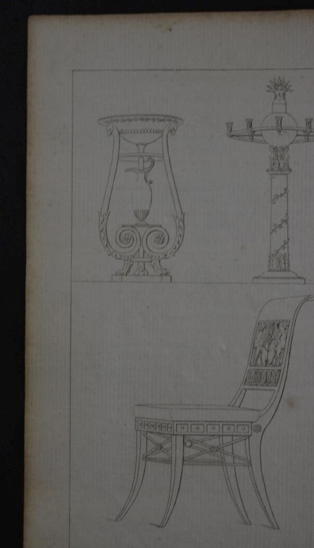 Antique Art Engraving Ancient Greek Furniture 1820's Original France gallery