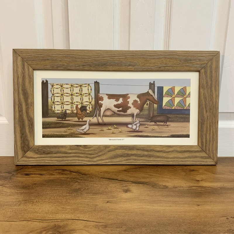 Beth Cummings Signed & Framed Barnyard Friends II Print Folk Art Country 1984