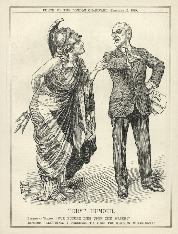 WOODROW WILSON CARTOON SATIRE – Vintage 1919 – PROHIBITION – [Naval Ships]