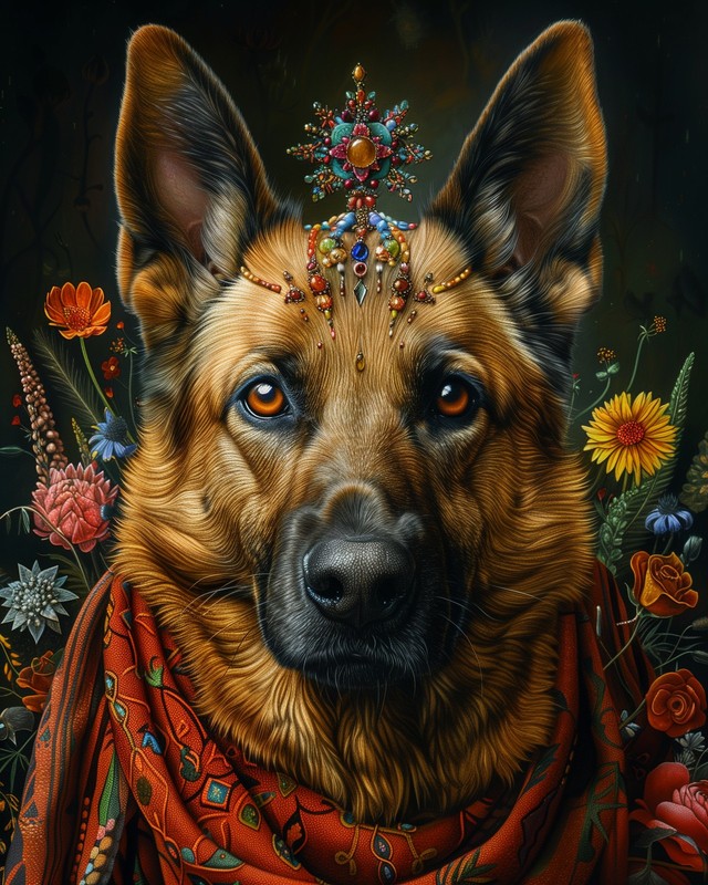 8x10 Art Print Crown Dog Head - 580435828