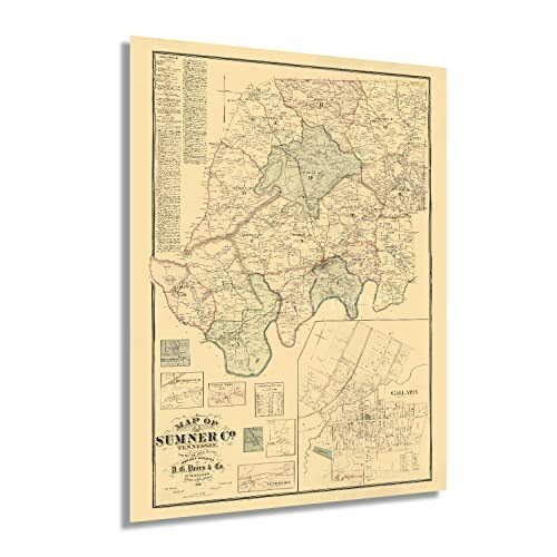 1878 Sumner County Tennessee Map - Tennessee State Map History Wall Art Poster
