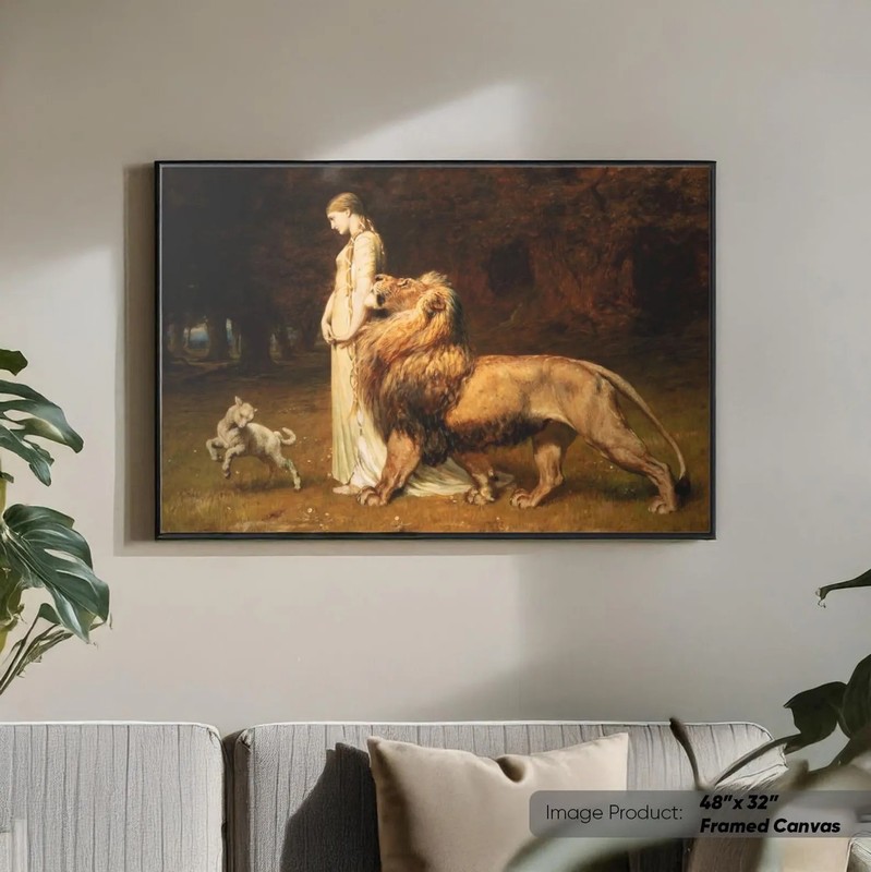 Una and the Lion by Briton Riviere Canvas Print, Faerie Queene Poster gallery