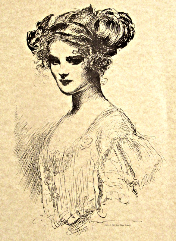"THE DEBUTANTE" ~ (GIBSON GIRL) ~ ** 1909 PEN-AND-INK SKETCH - (11" X 14") ** gallery
