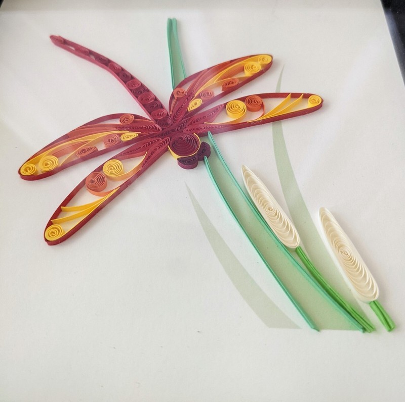 Contemporary Square Framed Quilling Paper Art Of Dragonfly Handcrafted gallery