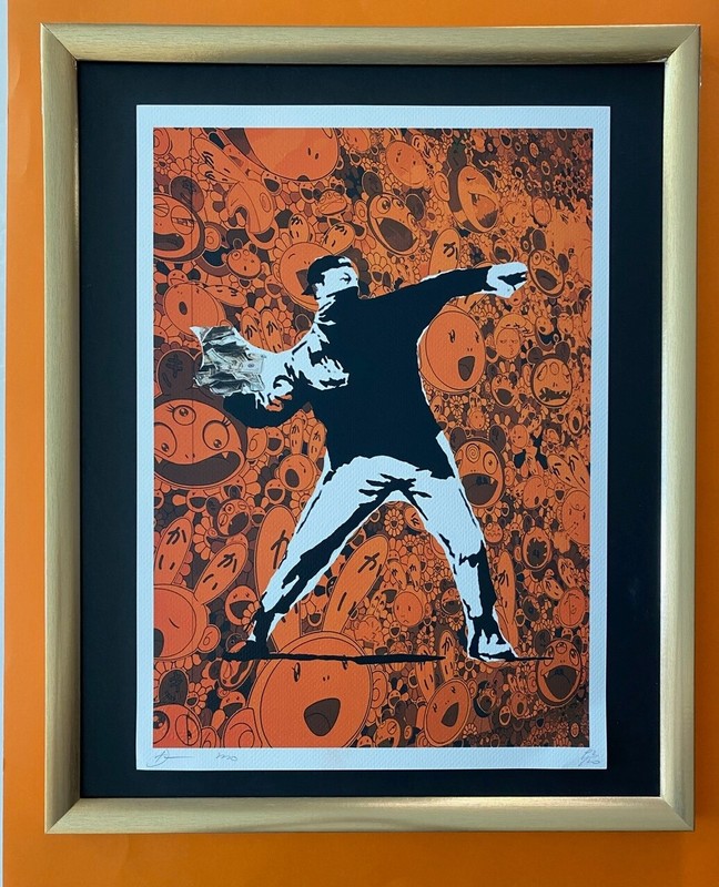 DEATH NYC Hand Signed LRGE Print Framed 16x20in COA POP BAKKSY GRAFFITI MURAKAMI