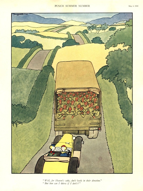 BRITISH WW2 HOMEFRONT CARTOON – Soldiers Ogling 2 Young Women Driving 1940 HUMOR