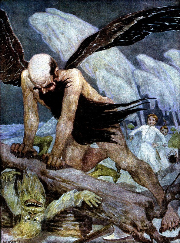 Hans Baluschek – Battle with the Man on the Moon 1915 Signed – 17″x22″ Art Print