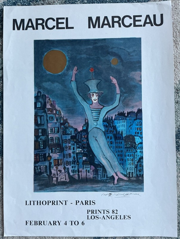 1982 Marcel Marceau PreSigned Litho Print “The Mime” Paris Exhibition Art Poster