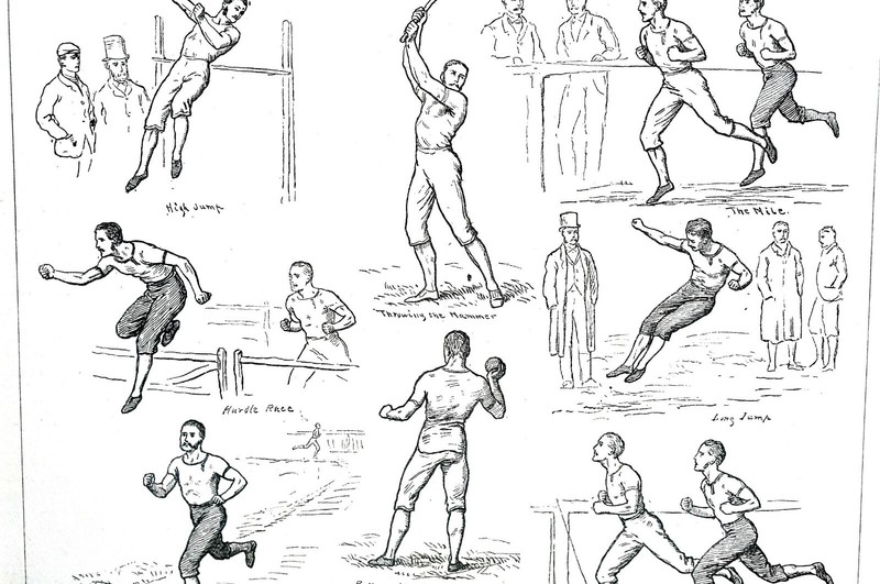 University Sport Lillie Bridge 1877 HURTLE TRACK MALLET LONG JUMP Matted Print gallery