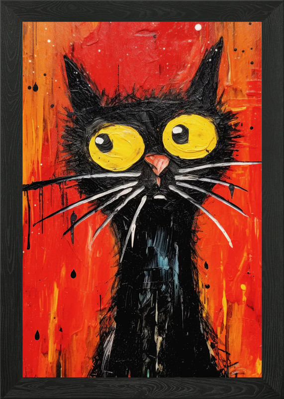 Cat Looking Up Framed Wall Art Poster Canvas Print Picture