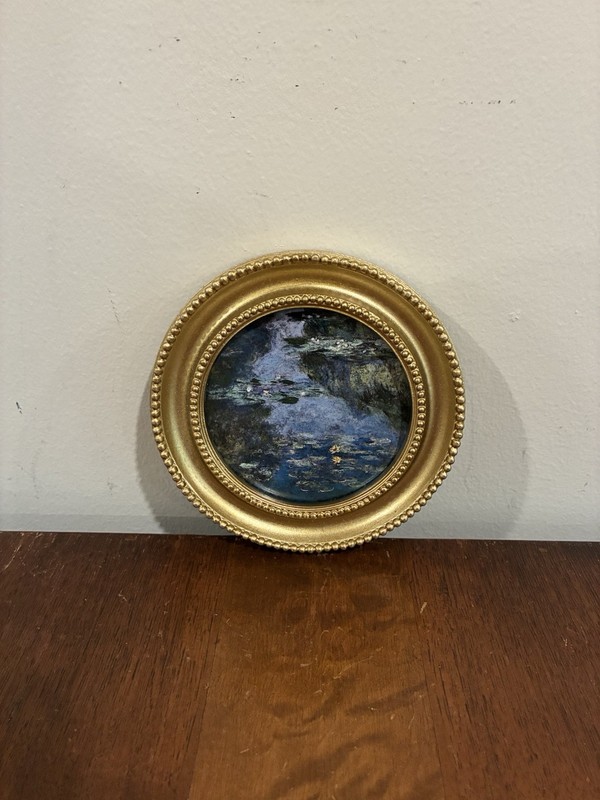Monet Water Lilies Art Print in 5" Round Gold Frame Impressionist Floral Decor gallery