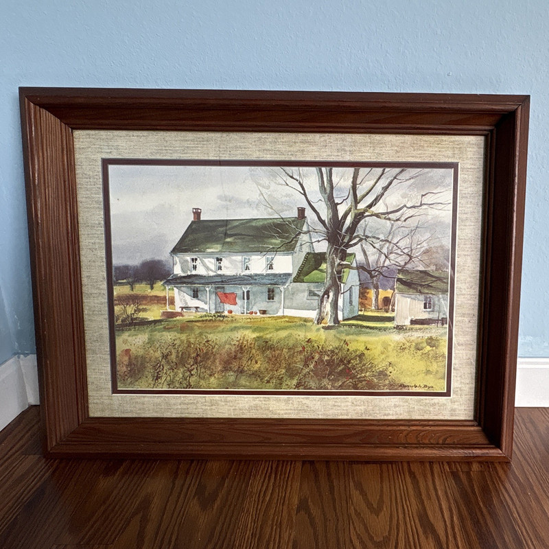 Framed Matted Landscape Art Print House Landscape Wall Decor, Single Piece