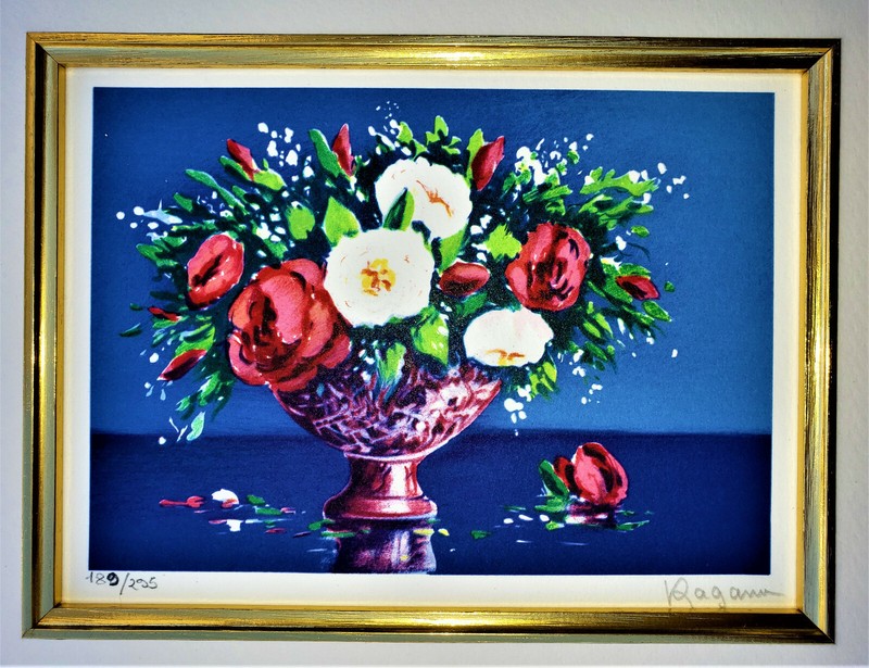 ALAIN RAGARU «Peonies» 7-Color Lithograph PENCIL SIGNED Ltd. «189/295»