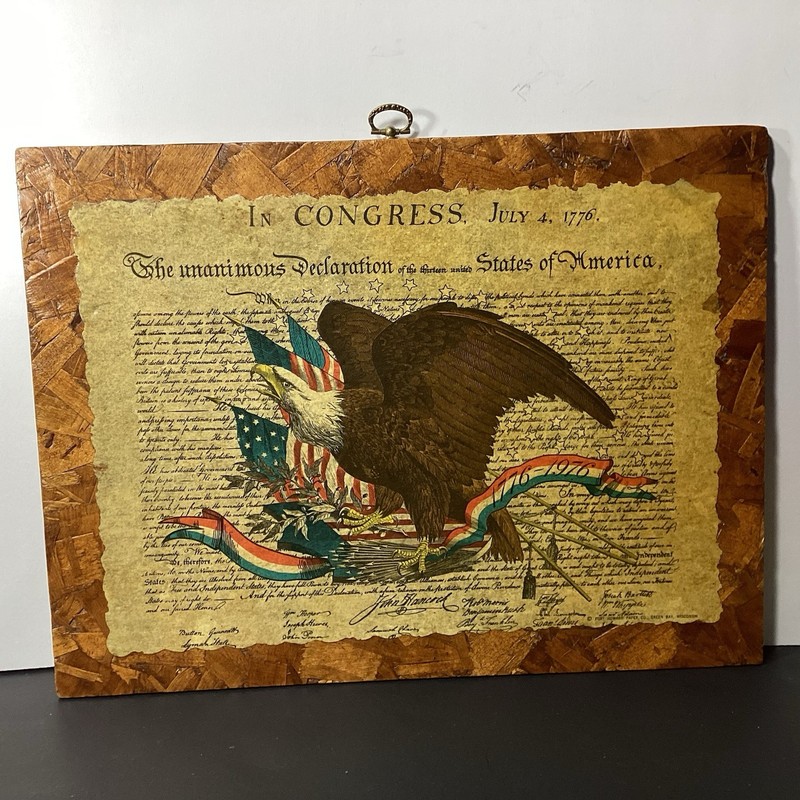 Vintage Decoupage Patriotic Eagle Print Mounted On Wood Wall Art