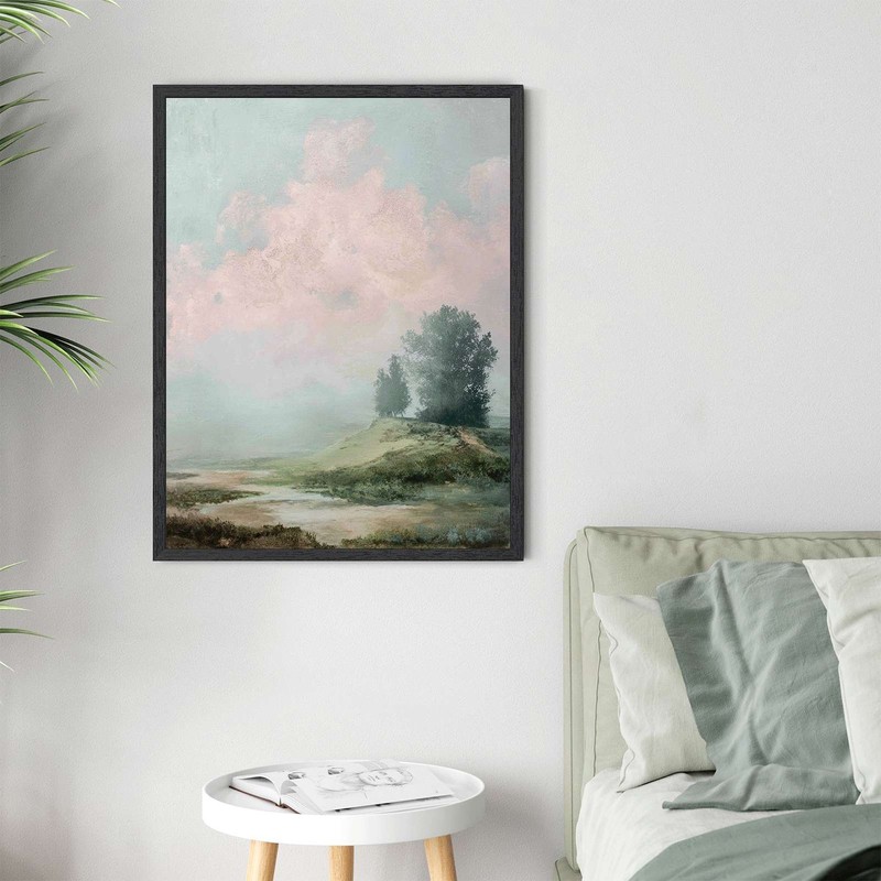 Misty Landscape with Trees Framed Canvas Print Serene Nature Wall Art gallery