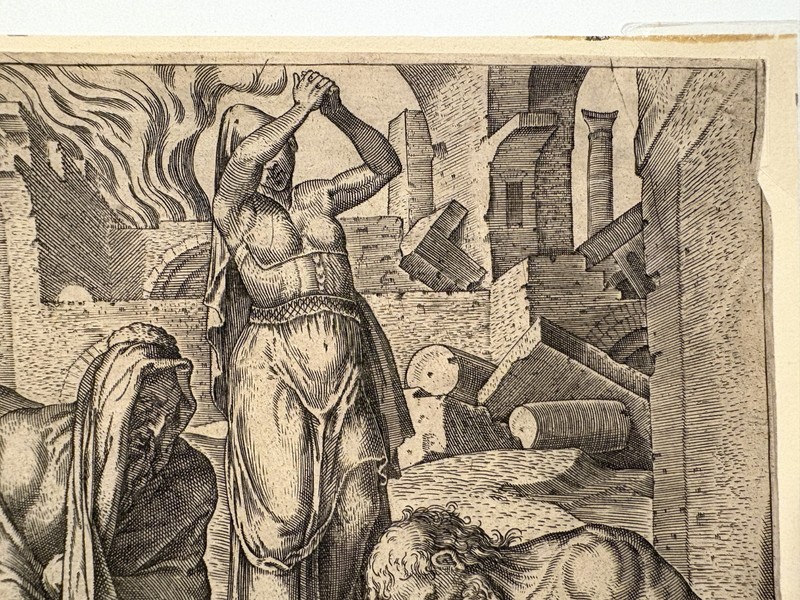 MAERTEN VAN HEEMSKERCK 16th c. Dutch Engraving on Laid Paper BOOK OF JOB 1563 gallery