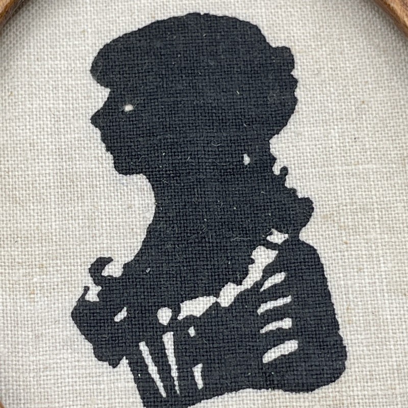 Antique Vtg Silhouette Children Pair Ink On Fabric Small 5”x4” Wood Framed gallery